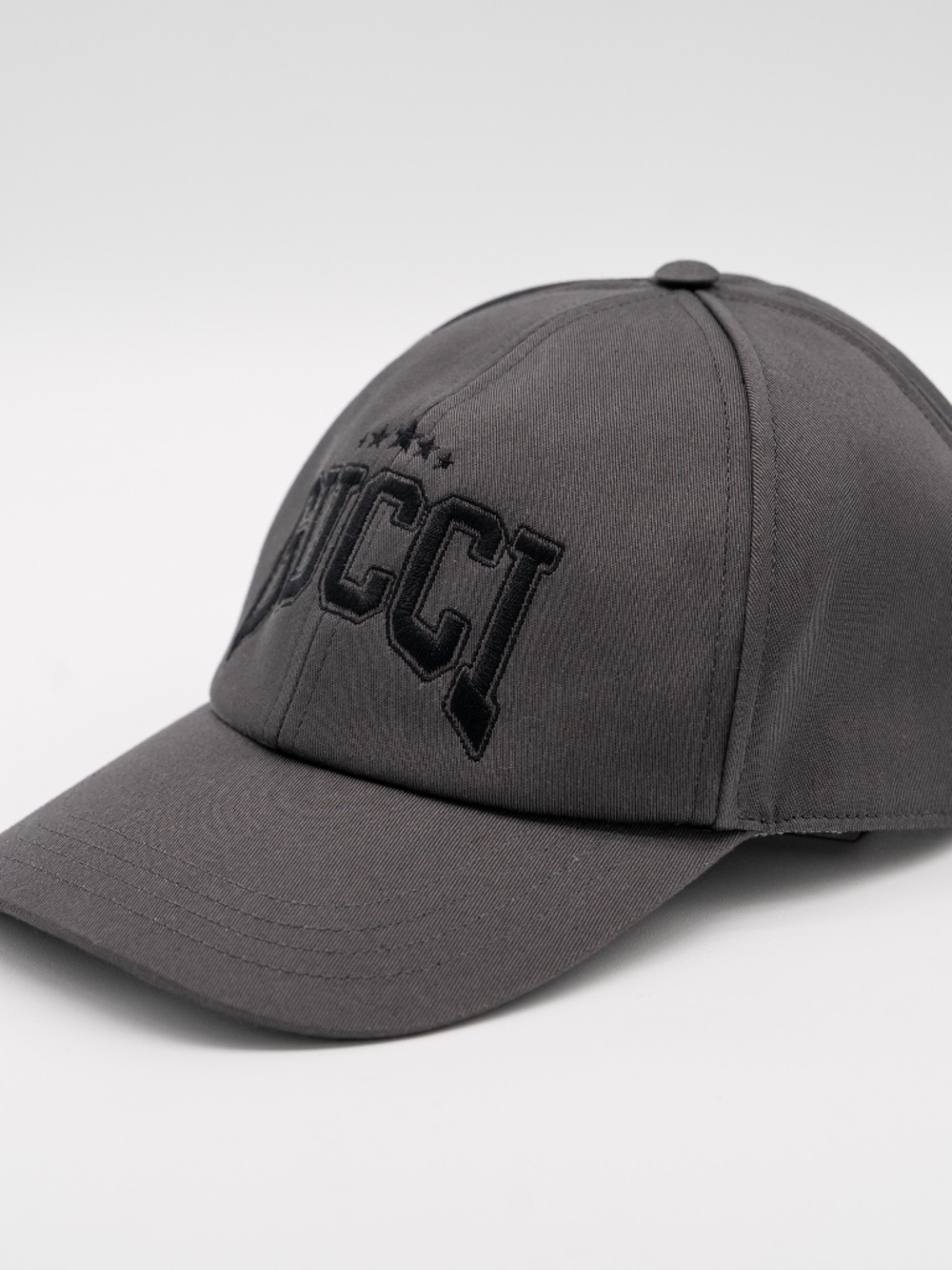 Gucci Men's Grey Baseball Cap Black Logo Embroidered Cotton Hat Size M 58cm